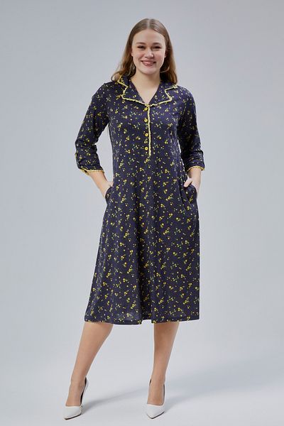 Wild Love Plus Size Floral Print 3/4 Sleeve Button Dress