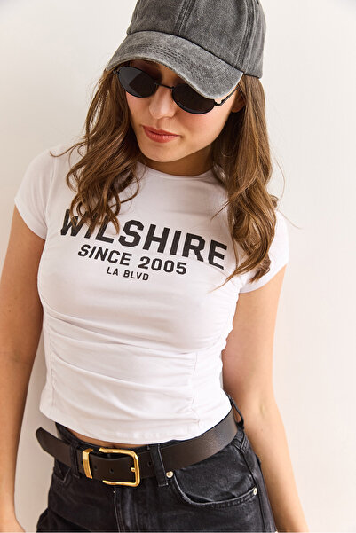 Olalook Γυναικείο μπλουζάκι από βαμβακερό λύκρα με λεπτομέρεια με στάμπα Willshire TSH-19000923