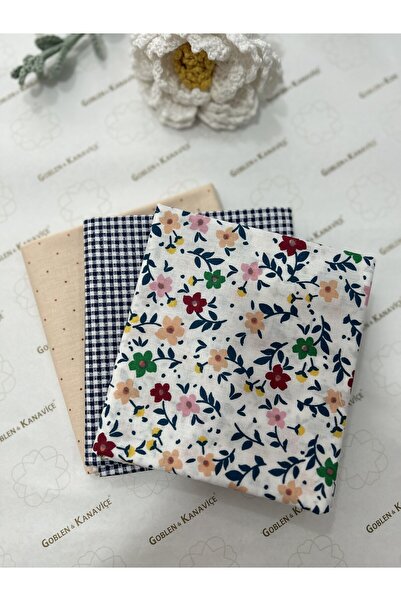 goblenkanaviçe Cotton Patterned Fabric Set 3 Pieces 50X110Cm