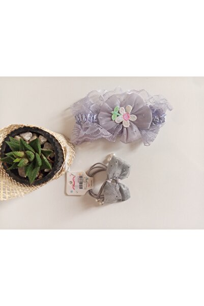 Sarisa Bandă de păr cu flori pentru copii și agrafă cu fundă