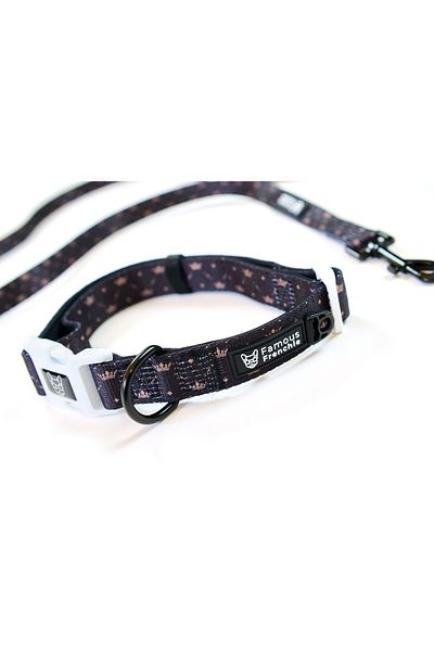 Famous Frenchie 3-piece set, collar, leash, dog bag accessory, King & Queen