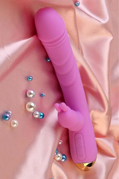 WildFashion Vibrator dual tip iepuras, pentru stimulare vaginala si clitoridiana, Mov, TOY440-11