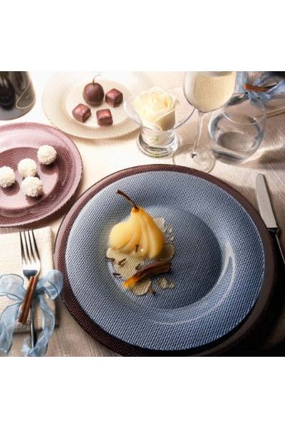 PUFO Farfurie elegantă Pufo Luxury din sticlă pentru desert, aperitive, 31 cm, albastră