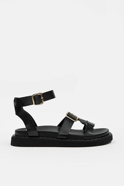 NILUFARR Helsa Black Genuine Leather Women's Sandals