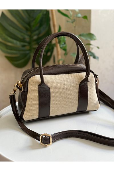 ZEYS Leather Women's Hand and Shoulder Bag with Canvas Detail