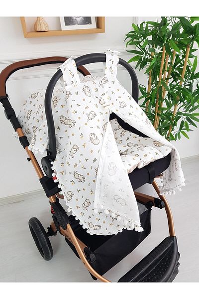 ilkimbebe Little Rabbit Zippered Muslin Stroller Cover and Cushion