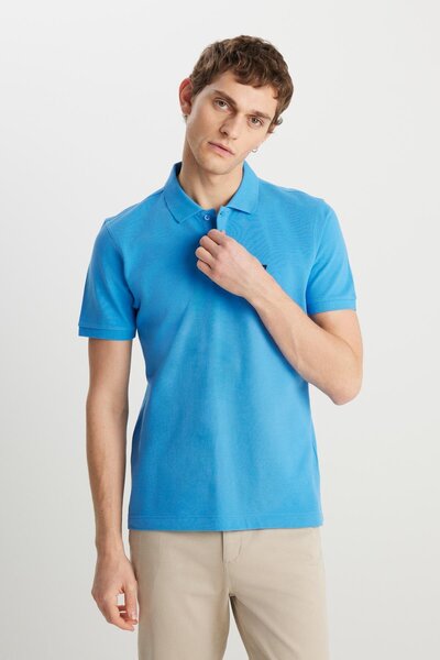 WRANGLER Tricou cu gât polo, 100% bumbac, cu croială normală, albastru bleumarin