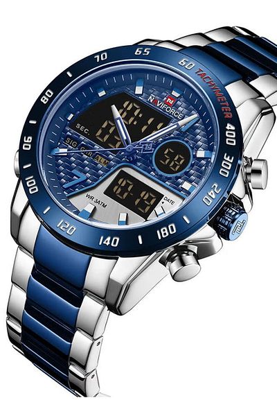 Naviforce Men's Stainless Steel Analog & Digital Wrist Watch 45 mm