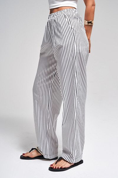 its basic Women's Black White Striped Color S5-1 Relaxed Fit Cotton Fabric Elastic Waist Pants
