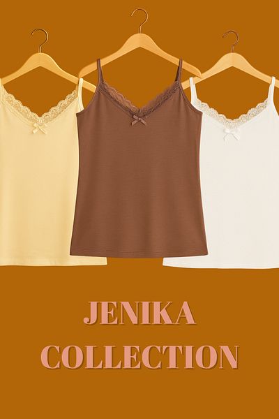 JENİKA قميص داخلي نسائي مكون من 3 قطع مصنوع من القطن بلون سادة