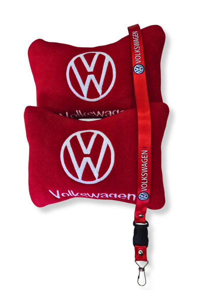 TUSBA MARKET Pernă ortopedică de călătorie pentru scaunul de mașină, compatibilă cu Volkswagen, din lână roșie și curea roșie pentru oglindă auto