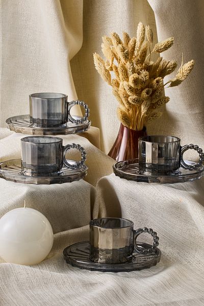 Perotti Ringo Line Smoked 6-Piece Bead Handle Coffee Cup