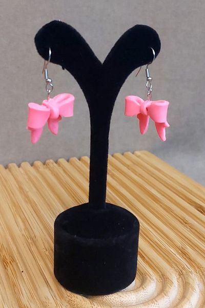 Uretti - Hatice 4962 4771 Handmade Polymer Clay Pink Bow Earrings