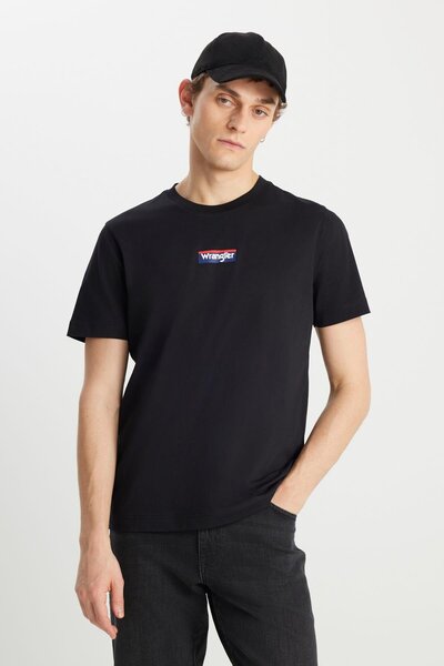 WRANGLER 100% bumbac, croiala normală, tricou negru cu logo minim