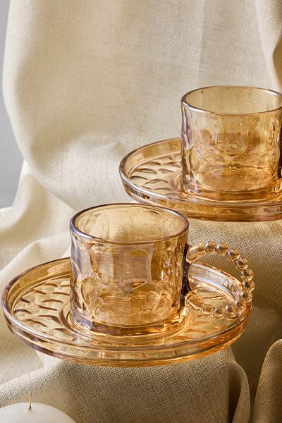 Perotti Ringo Stone Amber 6-Piece Beaded Teacup with Handle