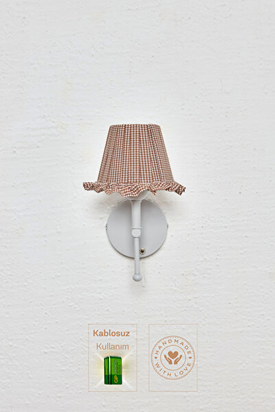 Maison Avf Kahverengi Pötikare Duvar Aydınlatması Metal Beyaz Ayak Kablosuz P...