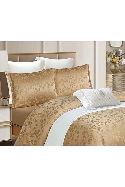 CHIRASO CHIRASO 4-Piece Satin Bedding Set, with Fitted Sheet 180x200, Elegant Design, gold