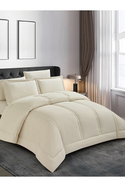Donetella Comforter Set King Size, 6-Pcs, 260x240 cm, Striped, All Season, Microfiber, 350 GSM