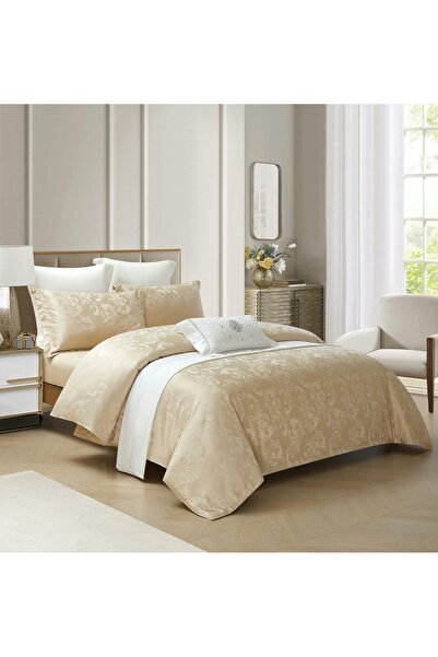 CHIRASO CHIRASO 4-Piece Satin Bedding Set, with Fitted Sheet 180x200, Elegant Design, cream