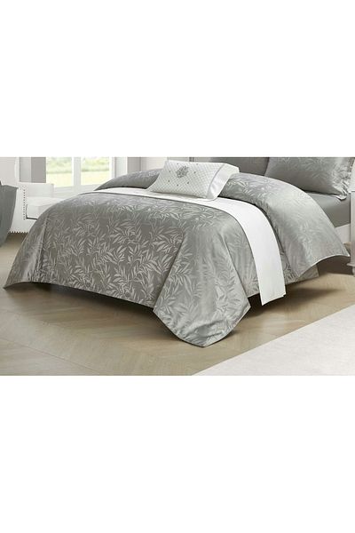 chiraso CHIRASO 4-Piece Satin Bedding Set, with Fitted Sheet 180x200, Elegant Design, light gray
