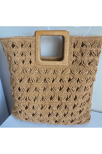 PETİSTANBUL Handmade Kağıt Ip Hasır Rengi El Çantası (ASTARLI)