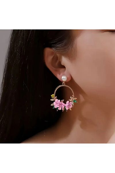 Enanice Pink Flower Earrings