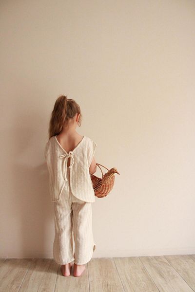 Oh La La Koala For Little Ones Beige Striped Back Detailed Muslin Suit