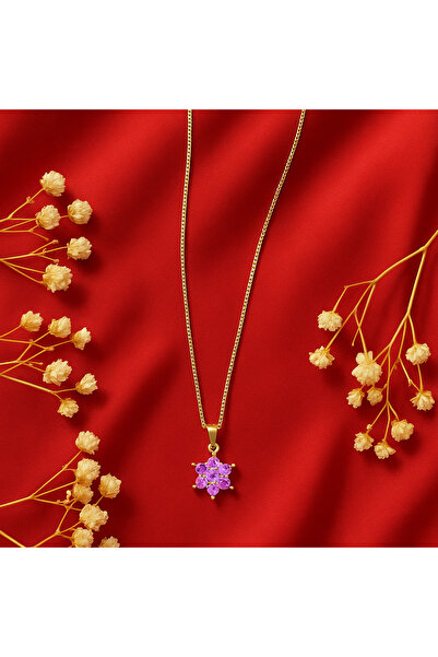 STARANDPOWER Mor Taşlı Lotus Çiçek Kolye | Sevgiliye Hediye | Zarif Minimal T...