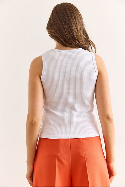 Olalook Women's White Corded Stone Heart Detailed Lycra Crop Blouse Blz-19003017