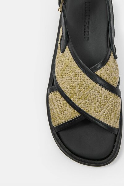 NILUFARR Honey Black Genuine Leather Straw Strap Women's Sandals