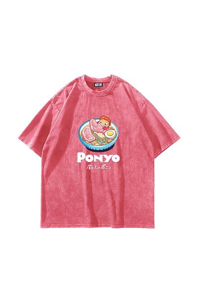 Sekizbiraltı Ponyo Printed Oversize Unisex Washable Pink Tshirt