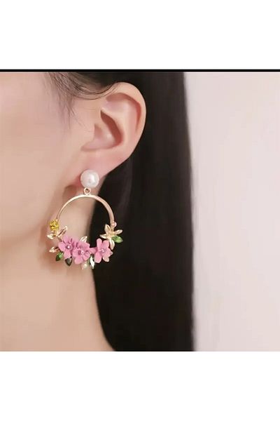 Enanice Pink Flower Earrings
