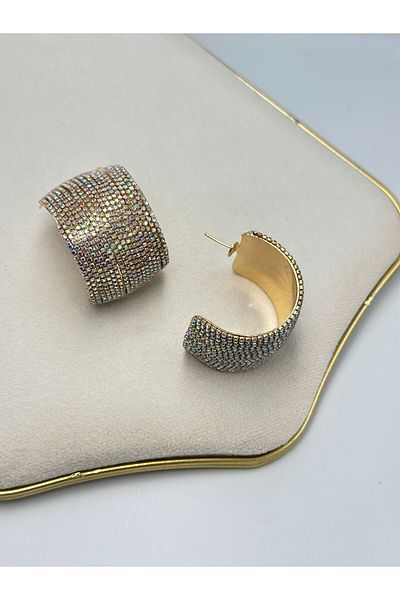 MyladyAccessoriess Hologram Full Zircon Stone Detail Hoop Earrings