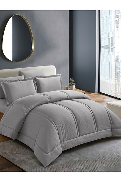 Donetella Comforter Set King Size, 6-Pcs, 260x240 cm, Striped, All Season, Microfiber, 350 GSM
