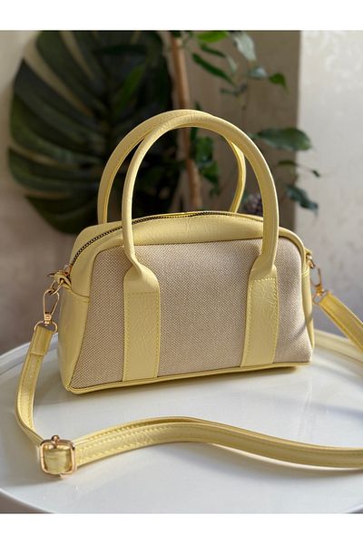 ZEYS Leather Women's Hand and Shoulder Bag with Canvas Detail