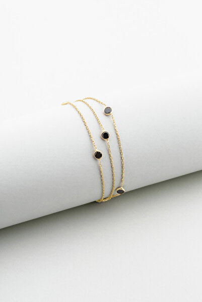 So CHIC... Üç Sıra Zirkon Taşlı 18 Ayar Sarı Altın Kaplama Gümüş Bileklik