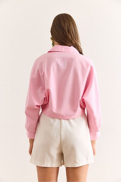 Olalook Γυναικείο Candy Pink πουκάμισο με αξεσουάρ μπροστά με γιακά μπλούζα BLZ-19003016