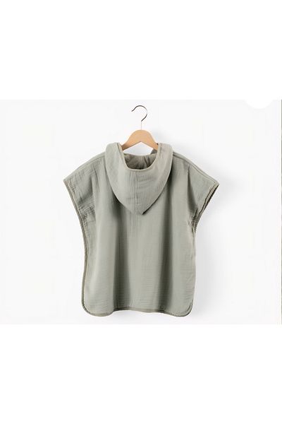 Havlu Denizi Ev Tekstil Ürünleri Closed Front Colored Towel Poncho with Muslin Fabric Details