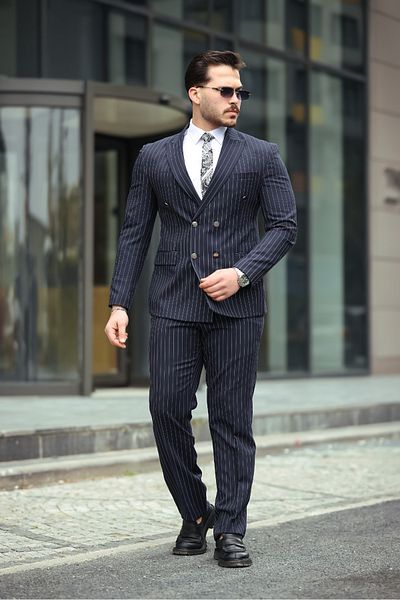 CXFASHİON Double Breasted Slim Fit Lycra Suit