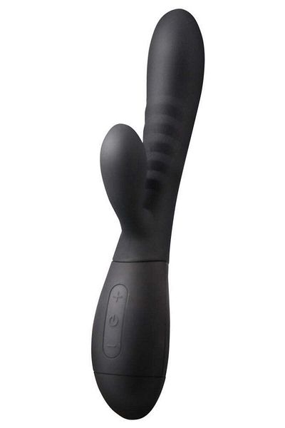 WildFashion Vibrator dual cu striatii, pentru stimulare vaginala si clitoridiana, Negru, TOY437-1