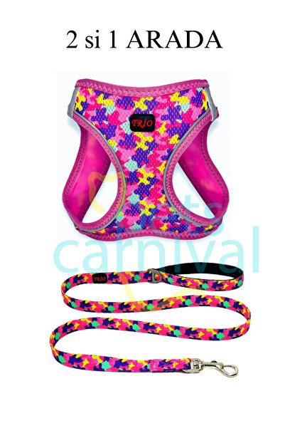 Genel Markalar Kedi Köpek Air-mesh Göğüs Tasması Ve Gezdirme Sevk Kayışı Seti Rose 2si1 Arada