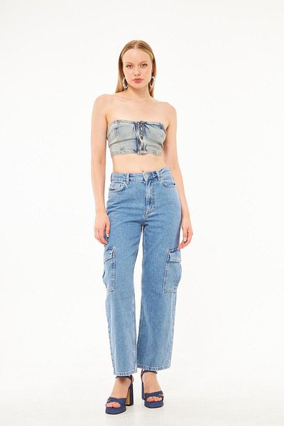 BPF Women's Denim Cargo Pants - Loose Cut