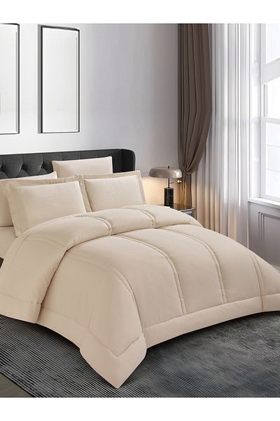Donetella Comforter Set King Size, 6-Pcs, 260x240 cm, Striped, All Season, Microfiber, 350 GSM