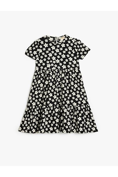 Koton Floral printed, short sleeve, round neck dress.