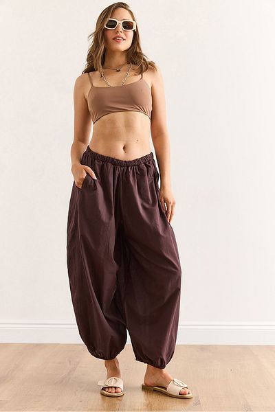 Olalook Women's Brown Pocket Lined Shalwar Trousers Pnt-19000348