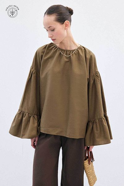 Hooopstore Lyocell Λινό Oversize Island Tea Μπλούζα