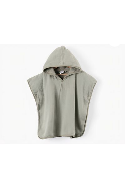 Havlu Denizi Ev Tekstil Ürünleri Closed Front Colored Towel Poncho with Muslin Fabric Details