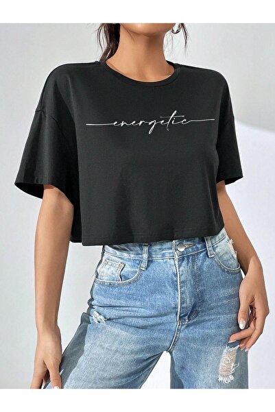 NO 601 تي شيرت نسائي قصير مطبوع بالطاقة