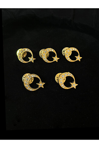 Teknookul Taş İşlemeli Ay-Yıldız Rozeti Gold 5'li