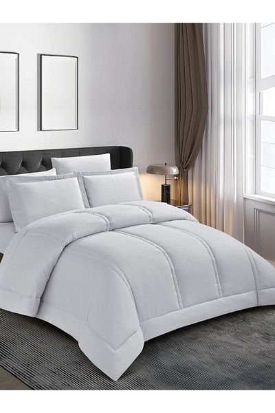 Donetella Comforter Set King Size, 6-Pcs, 260x240 cm, Striped, All Season, Microfiber, 350 GSM